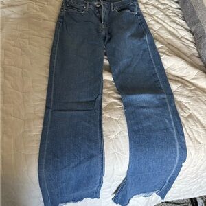 MOTHER Denim Blue Flare Jeans runaway step fray size 26